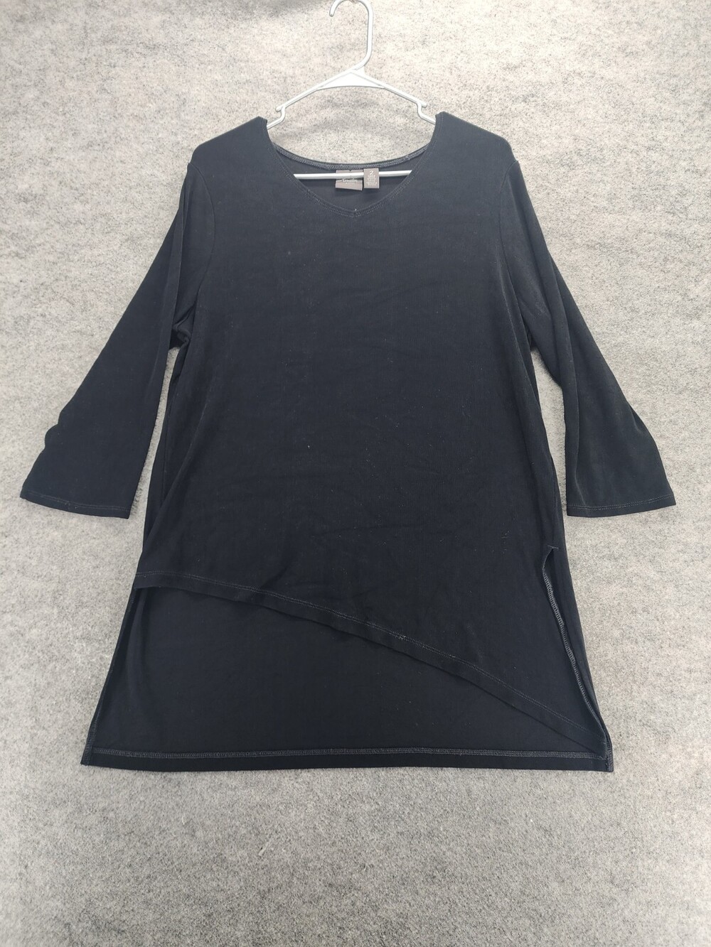 Chicos Travelers Blouse Womens Size 2 3/4 Sleeve Black Shirt